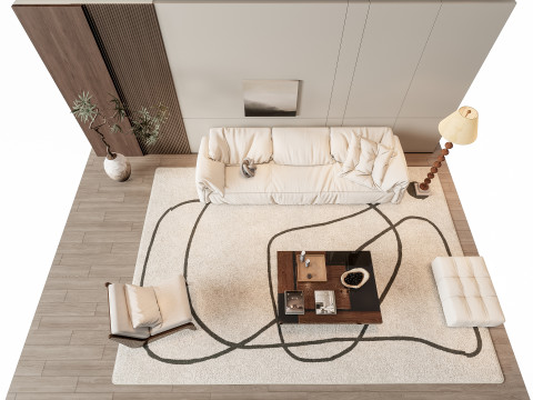 Sofa Coffee table Wall panel Living Combination 7 3Dモデル