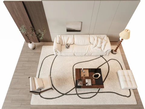 ソファ コーヒーテーブル 壁パネル リビング コンビネーション 7 3Dモデル