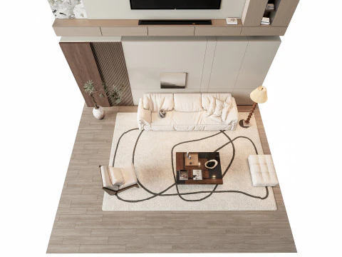 ソファ コーヒーテーブル 壁パネル リビング コンビネーション 7 3Dモデル