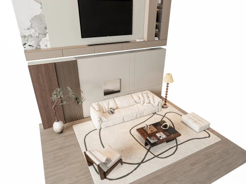 ソファ コーヒーテーブル 壁パネル リビング コンビネーション 7 3Dモデル