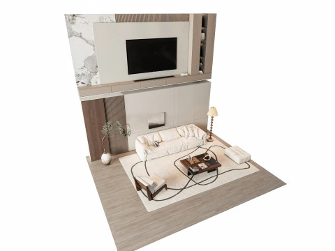 ソファ コーヒーテーブル 壁パネル リビング コンビネーション 7 3Dモデル