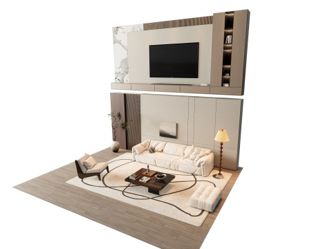 Sofa Coffee table Wall panel Living Combination 7 3Dモデル