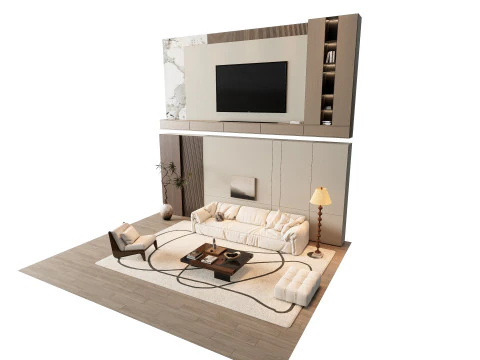 ソファ コーヒーテーブル 壁パネル リビング コンビネーション 7 3Dモデル