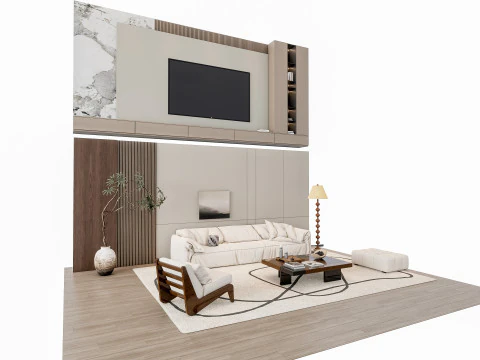 ソファ コーヒーテーブル 壁パネル リビング コンビネーション 7 3Dモデル