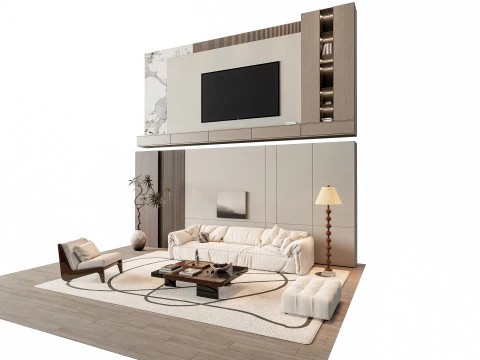 ソファ コーヒーテーブル 壁パネル リビング コンビネーション 7 3Dモデル