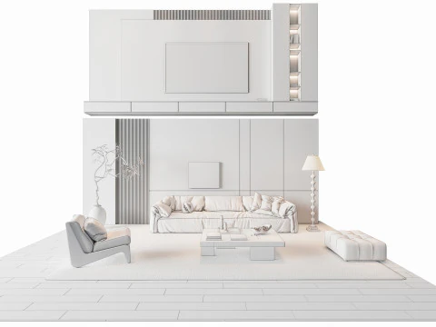 ソファ コーヒーテーブル 壁パネル リビング コンビネーション 7 3Dモデル