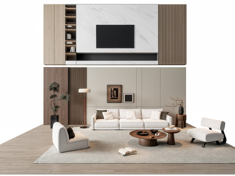 Sofa Coffee table Wall panel Living Combination 8 3D Модель
