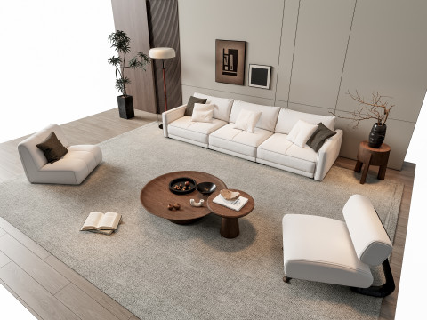 Sofa Coffee table Wall panel Living Combination 8 3Dモデル