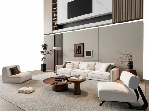 ソファ コーヒーテーブル 壁パネル リビング コンビネーション 8 3Dモデル