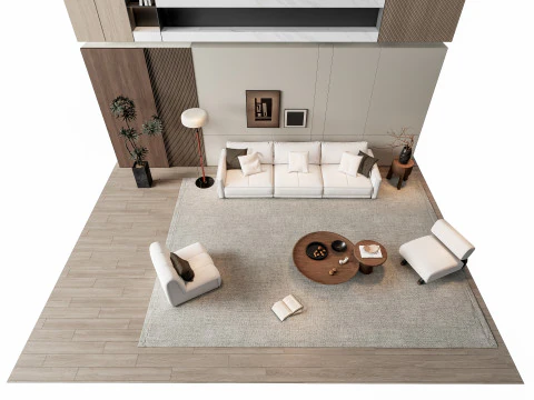 ソファ コーヒーテーブル 壁パネル リビング コンビネーション 8 3Dモデル