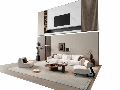 Sofa Coffee table Wall panel Living Combination 8 3Dモデル