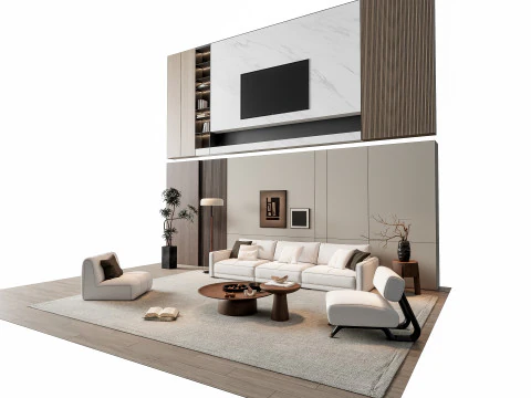 ソファ コーヒーテーブル 壁パネル リビング コンビネーション 8 3Dモデル