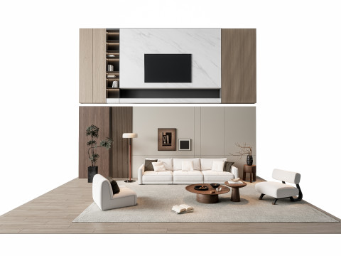 Sofa Coffee table Wall panel Living Combination 8 3Dモデル