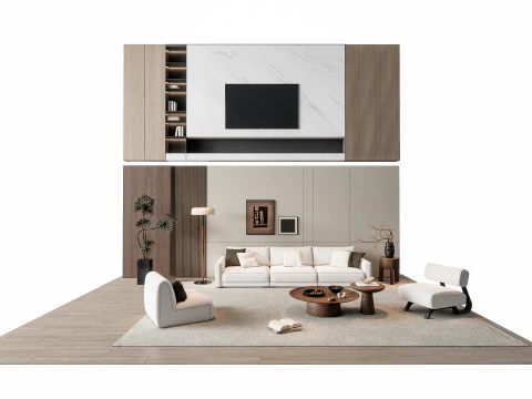 ソファ コーヒーテーブル 壁パネル リビング コンビネーション 8 3Dモデル