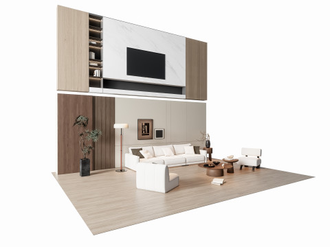 Sofa Coffee table Wall panel Living Combination 8 3Dモデル