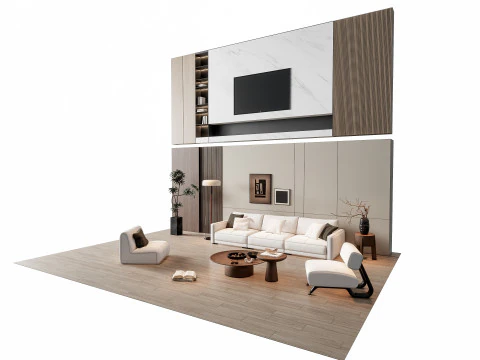 ソファ コーヒーテーブル 壁パネル リビング コンビネーション 8 3Dモデル