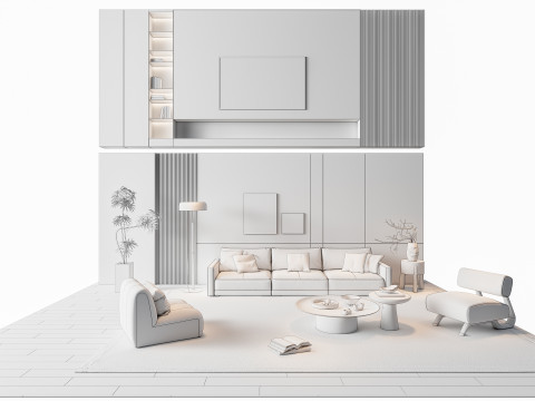 Sofa Coffee table Wall panel Living Combination 8 3Dモデル