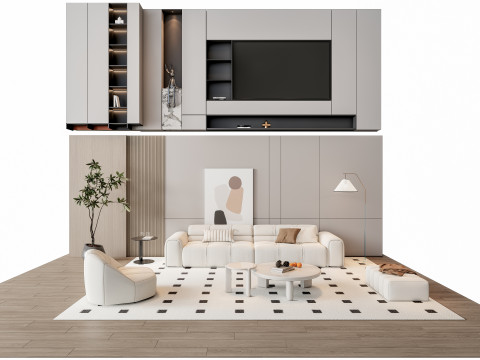 Sofa Coffee table Wall panel Living Combination 9 3D Модель