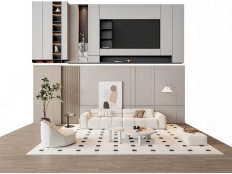 Sofa Couchtisch Wandpaneel Wohnkombination 9 3D Modell