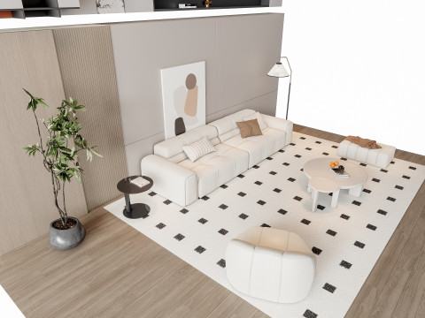 Sofa Coffee table Wall panel Living Combination 9 3D 모델