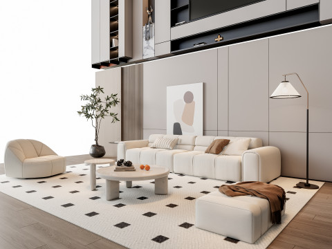 Sofa Coffee table Wall panel Living Combination 9 3D 모델