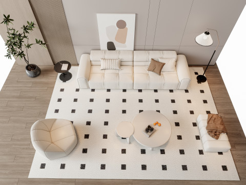 Sofa Coffee table Wall panel Living Combination 9 3D 모델