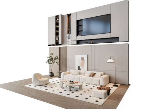Sofa Coffee table Wall panel Living Combination 9 3D 모델
