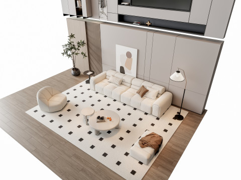 Sofa Coffee table Wall panel Living Combination 9 3D 모델