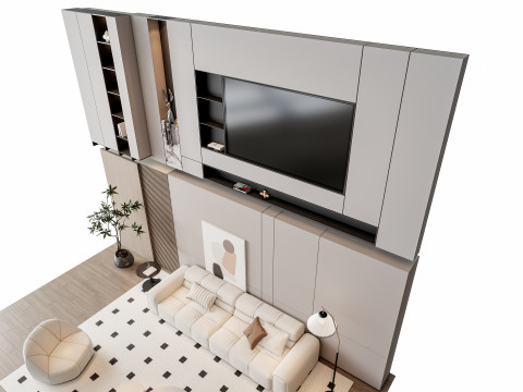Sofa Coffee table Wall panel Living Combination 9 3D 모델