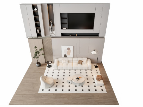 Sofa Coffee table Wall panel Living Combination 9 3D 모델
