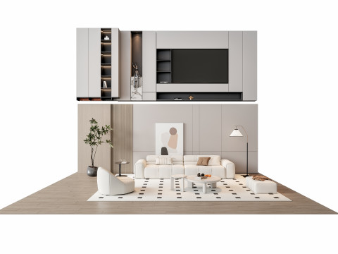 Sofa Coffee table Wall panel Living Combination 9 3D 모델