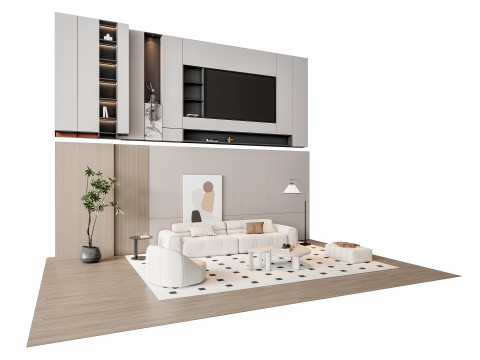 Sofa Coffee table Wall panel Living Combination 9 3D 모델