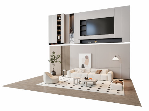 Sofa Coffee table Wall panel Living Combination 9 3D 모델