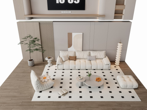 Sofa Coffee table Wall panel Living Combination 10 3Dモデル
