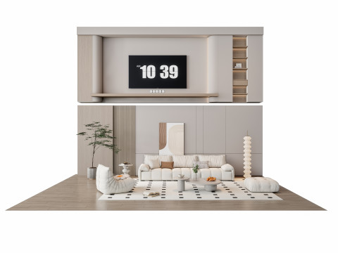 Sofa Coffee table Wall panel Living Combination 10 3Dモデル