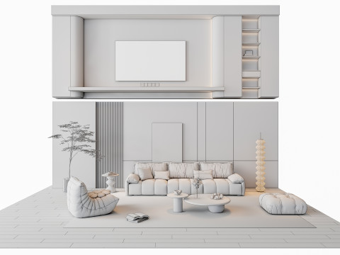 Sofa Coffee table Wall panel Living Combination 10 3Dモデル