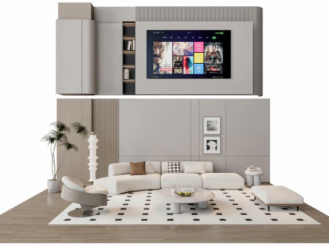 Sofa Couchtisch Wandpaneel Wohnkombination 11 3D Modell