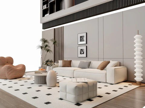 Sofa Coffee table Wall panel Living Combination 12 3D Model