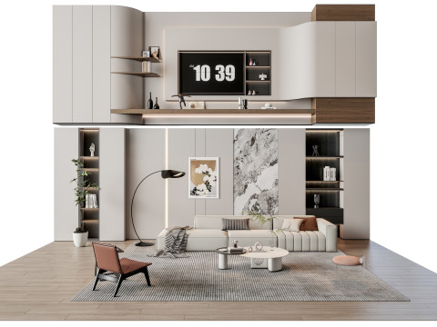 Sofa Coffee table Wall panel Living Combination 13 Modelo 3D