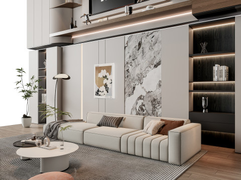 Sofa Coffee table Wall panel Living Combination 13 3D Model