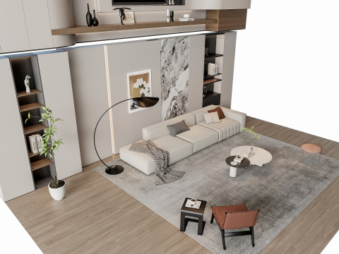 Sofa Coffee table Wall panel Living Combination 13 3D Model