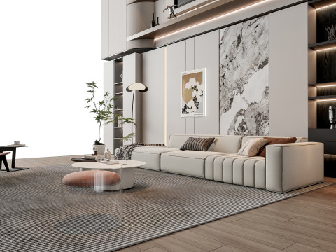 Sofa Coffee table Wall panel Living Combination 13 3D Model