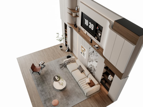 Sofa Coffee table Wall panel Living Combination 13 3D Model