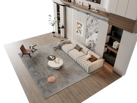 Sofa Coffee table Wall panel Living Combination 13 3D Model