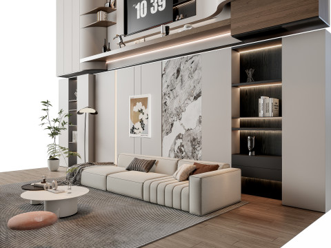 Sofa Coffee table Wall panel Living Combination 13 3D Model