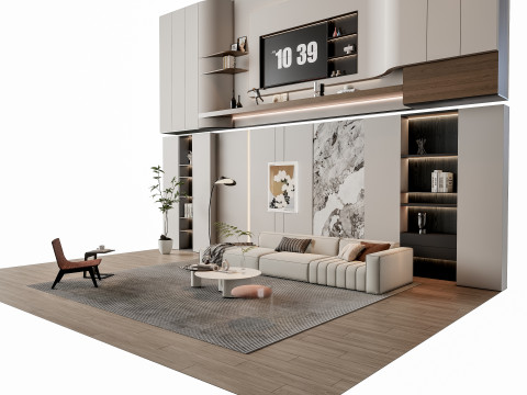 Sofa Coffee table Wall panel Living Combination 13 3D Model
