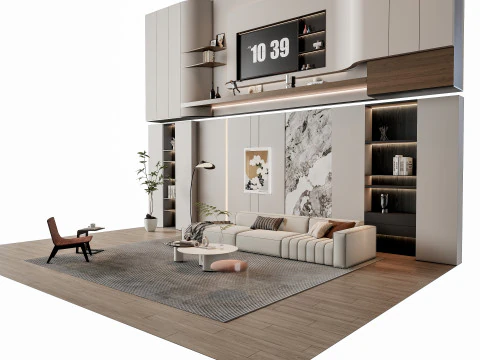 ソファ コーヒーテーブル 壁パネル リビングコンビネーション 13 3Dモデル