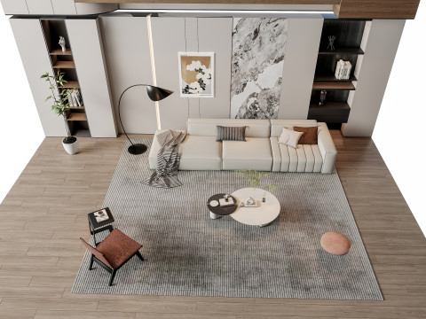 Sofa Coffee table Wall panel Living Combination 13 3D Model