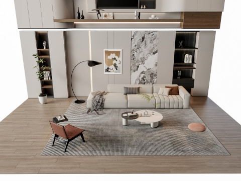 Sofa Coffee table Wall panel Living Combination 13 3D Model