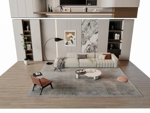 ソファ コーヒーテーブル 壁パネル リビングコンビネーション 13 3Dモデル